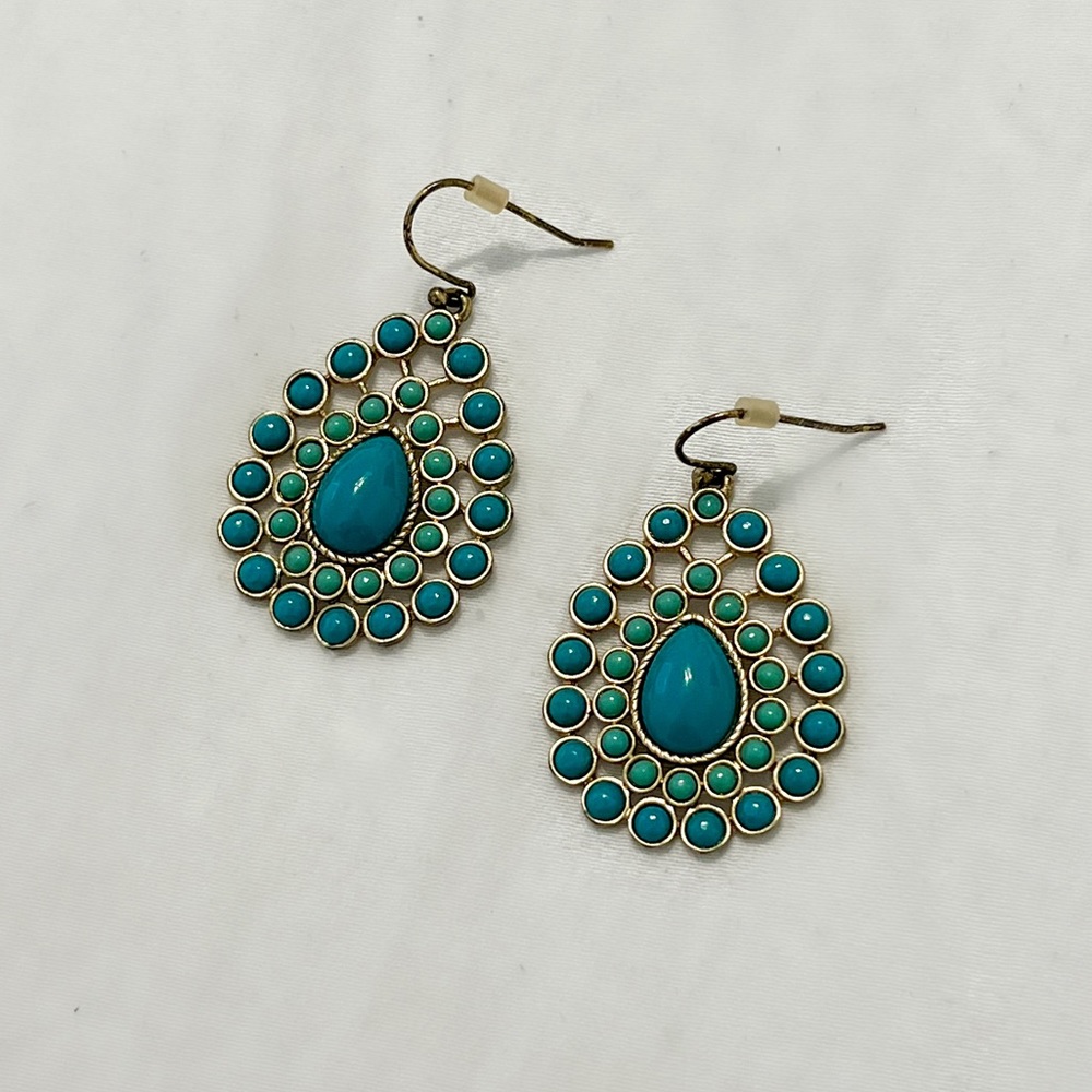 Stella & Dot Turquoise and Gold Teardrop Dangle Earrings